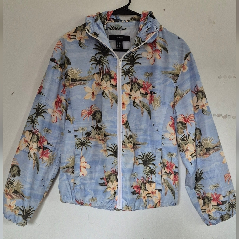 Forever 21 Tropical Print Bomber Jacket